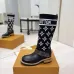 Louis Vuitton Women’s Black Leather & Monogram Knit Boots with Brown LV Belt Strap #A69916