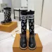 Louis Vuitton Women’s Black Leather & Monogram Knit Boots with Brown LV Belt Strap #A69916