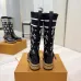 Louis Vuitton Women’s Black Leather & Monogram Knit Boots with Brown LV Belt Strap #A69916