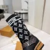 Louis Vuitton Women’s Black Leather & Monogram Knit Boots with Brown LV Belt Strap #A69916