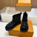 Louis Vuitton Women’s Black Suede Ankle Boots with Monogram Embossing, Shearling Lining & Chunky Sole #A69814
