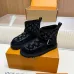 Louis Vuitton Women’s Black Suede Ankle Boots with Monogram Embossing, Shearling Lining & Chunky Sole #A69814