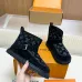 Louis Vuitton Women’s Black Suede Ankle Boots with Monogram Embossing, Shearling Lining & Chunky Sole #A69814