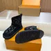 Louis Vuitton Women’s Black Suede Ankle Boots with Monogram Embossing, Shearling Lining & Chunky Sole #A69814