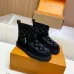 Louis Vuitton Women’s Black Suede Ankle Boots with Monogram Embossing, Shearling Lining & Chunky Sole #A69814