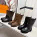 Louis Vuitton Women’s Brown Suede Mid-Calf Boots with Double Buckle Straps and Chunky Sole #A69874