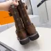 Louis Vuitton Women’s Brown Suede Mid-Calf Boots with Double Buckle Straps and Chunky Sole #A69874