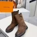 Louis Vuitton Women’s Brown Suede Mid-Calf Boots with Double Buckle Straps and Chunky Sole #A69874