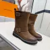 Louis Vuitton Women’s Brown Suede Mid-Calf Boots with Double Buckle Straps and Chunky Sole #A69874