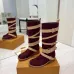 Louis Vuitton Women’s Burgundy Suede Knee Boots with Beige Strap Details and Low Heel #A69919