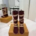 Louis Vuitton Women’s Burgundy Suede Knee Boots with Beige Strap Details and Low Heel #A69919