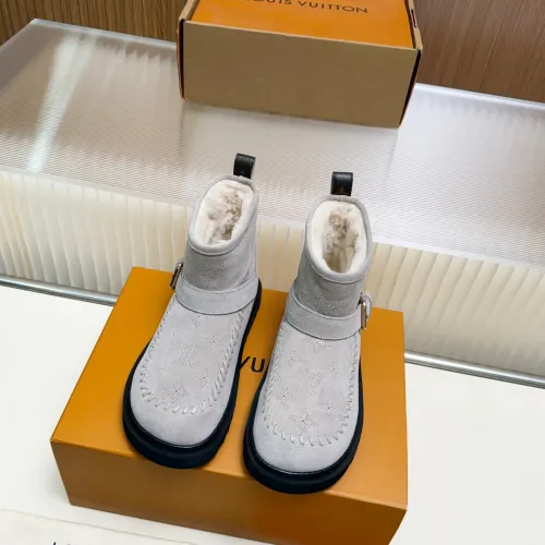 Louis Vuitton Women’s Gray Suede Ankle Boots with Shearling Lining & Signature Monogram #A69812