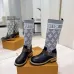 Louis Vuitton Women’s Knee-High Boots with Gray Monogram Sock Top & Brown LV Strap #A69912