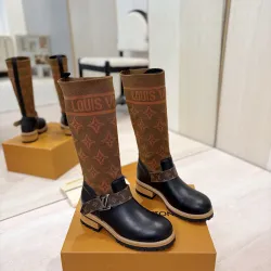 Louis Vuitton Women’s Knee-High Boots with Monogram Sock Panel & Leather Toe Cap #A69914