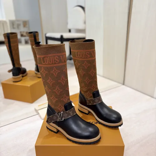 Louis Vuitton Women’s Knee-High Boots with Monogram Sock Panel & Leather Toe Cap #A69914