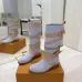 Louis Vuitton Women’s Light Blue Suede Knee Boots with Tan Leather Straps and Gold Buckles #A69917