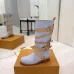 Louis Vuitton Women’s Light Blue Suede Knee Boots with Tan Leather Straps and Gold Buckles #A69917