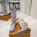 Louis Vuitton Women’s Light Blue Suede Knee Boots with Tan Leather Straps and Gold Buckles #A69917
