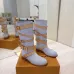 Louis Vuitton Women’s Light Blue Suede Knee Boots with Tan Leather Straps and Gold Buckles #A69917