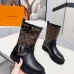 Louis Vuitton Women’s Monogram Canvas & Leather Ankle Boots with Buckle Strap and Chunky Sole #A69873