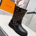 Louis Vuitton Women’s Monogram Canvas & Leather Ankle Boots with Buckle Strap and Chunky Sole #A69873