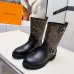 Louis Vuitton Women’s Monogram Canvas & Leather Ankle Boots with Buckle Strap and Chunky Sole #A69873