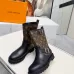 Louis Vuitton Women’s Monogram Canvas & Leather Ankle Boots with Buckle Strap and Chunky Sole #A69873