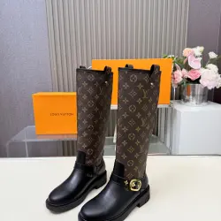 Brand L Women’s Monogram Knee-High Boots with Gold Buckle & Block Heel #A69870