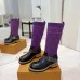 Louis Vuitton Women’s Purple Monogram Knit Boots with Black Leather Upper and LV Belt Strap #A69915