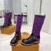 Louis Vuitton Women’s Purple Monogram Knit Boots with Black Leather Upper and LV Belt Strap #A69915
