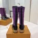 Louis Vuitton Women’s Purple Monogram Knit Boots with Black Leather Upper and LV Belt Strap #A69915