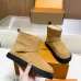 Louis Vuitton Women’s Suede Ankle Boots with Monogram Embossing, Shearling Lining & Chunky Sole #A69813