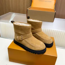 Brand L Women’s Suede Ankle Boots with Monogram Embossing, Shearling Lining & Chunky Sole #A69813