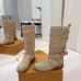 Louis Vuitton Women’s Suede Knee Boots with Cross-Strap Buckle Detail, Beige with Red Trim #A69918
