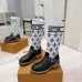 Louis Vuitton Women’s White Knit & Black Leather Boots with Monogram Strap and Chunky Sole #A69913
