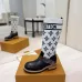 Louis Vuitton Women’s White Knit & Black Leather Boots with Monogram Strap and Chunky Sole #A69913
