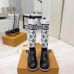 Louis Vuitton Women’s White Knit & Black Leather Boots with Monogram Strap and Chunky Sole #A69913