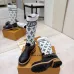 Louis Vuitton Women’s White Knit & Black Leather Boots with Monogram Strap and Chunky Sole #A69913