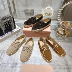 Miu Miu Bow Woven Suede & Leather Boat Shoes #B53126