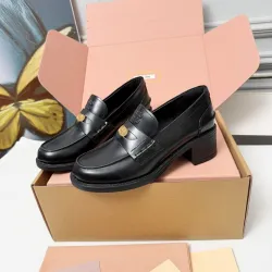 Miu Miu Women's Glossy Leather Chunky Heel Loafers #B66101