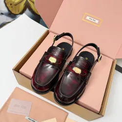 Miu Miu Women's Glossy Leather Slingback Loafer Sandals #B66104