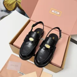 Miu Miu Women's Glossy Leather Slingback Loafer Sandals #B66105