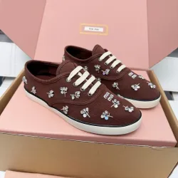 Miu Miu Women's Rhinestone Embroidered Canvas Sneakers #B66097