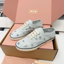Miu Miu Women's Rhinestone Embroidered Canvas Sneakers #B66099