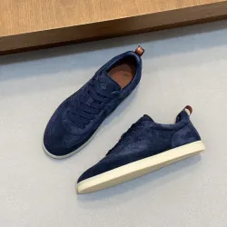 Loro Piana Men’s Calfskin Sneakers, Dual‑Tone Knit Trim, TPU Rubber Outsole #A67759