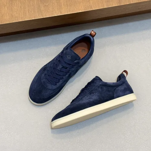 Loro Piana Men’s Calfskin Sneakers, Dual‑Tone Knit Trim, TPU Rubber Outsole #A67759