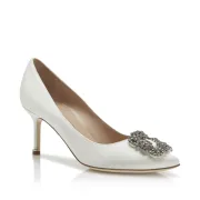 MB Leather White Satin Jewel Buckle Pumps #9999927103