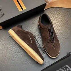 Zegna Men's Triple Stitch Low‑Top Cowhide Suede Sneakers, Multiple Colors #A67719