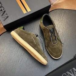 Zegna Men's Triple Stitch Low‑Top Cowhide Suede Sneakers, Multiple Colors #A67720