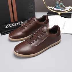 Zegna Men’s Smooth Leather Casual Sneakers, Signature Tone‑on‑Tone Stitching #A67740